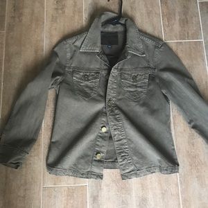 Army green denim shirt jacket